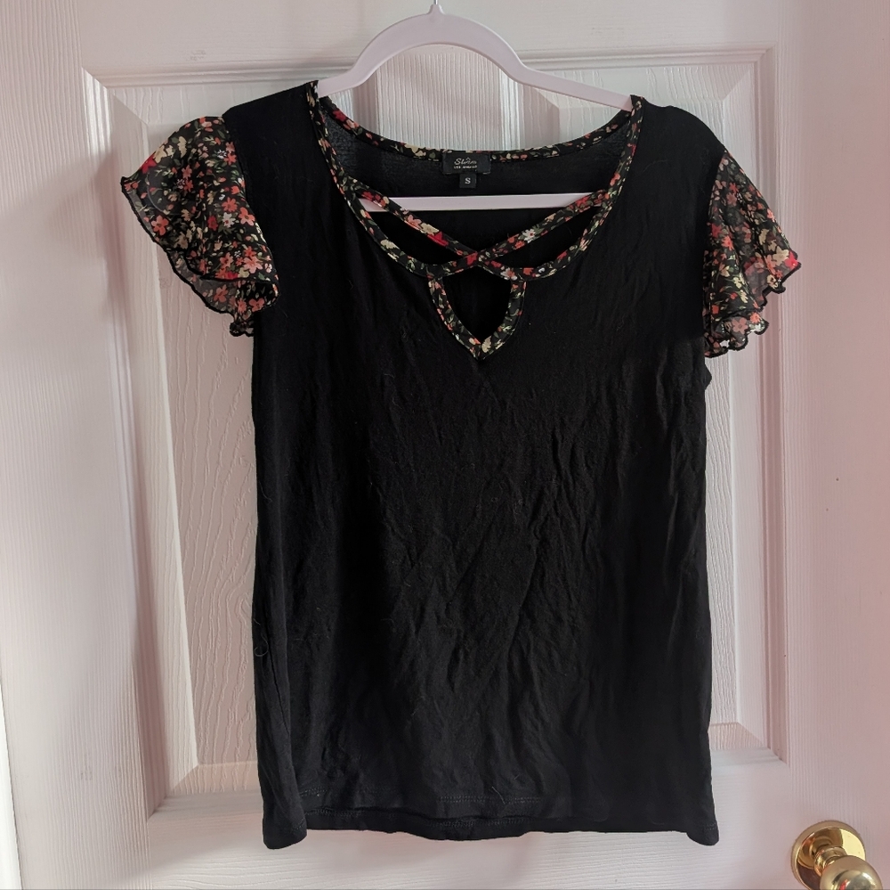 Storm Black Blouse with Floral Sleeves